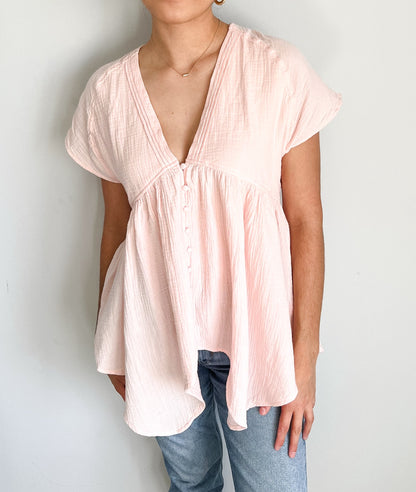 Dahlia Button Down Blouse Top - Peach