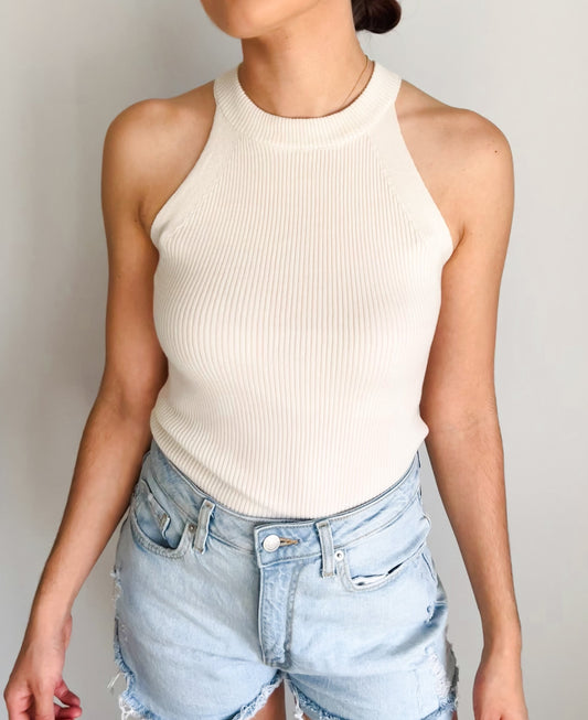 Ava High Neck Top - Oat